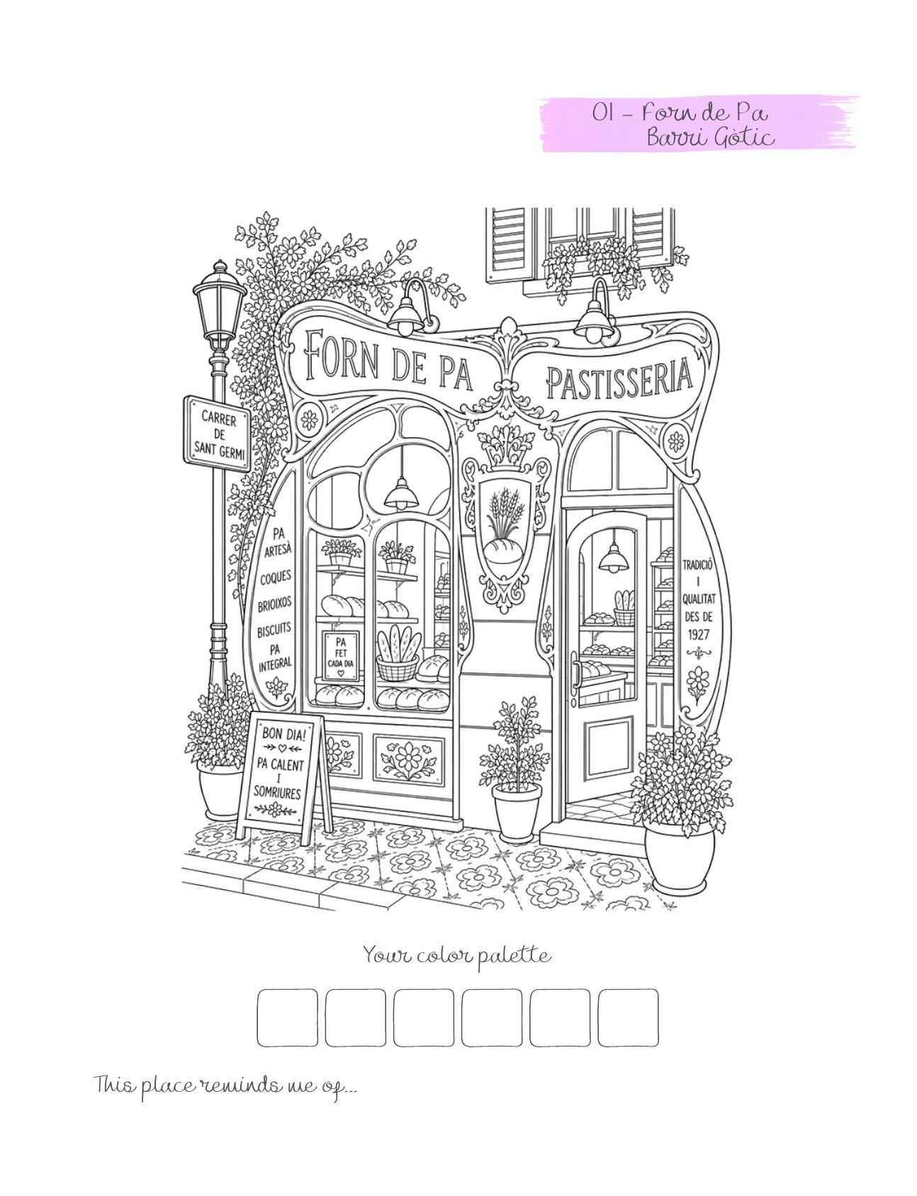 Colección Fachadas de Barcelona — Página para colorear