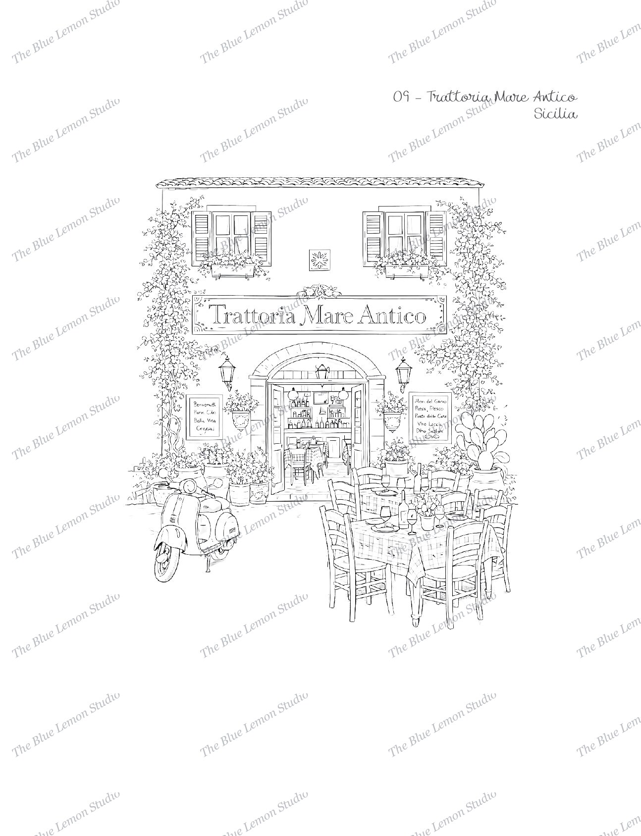 Colección Trattorias Italianas — Página para colorear