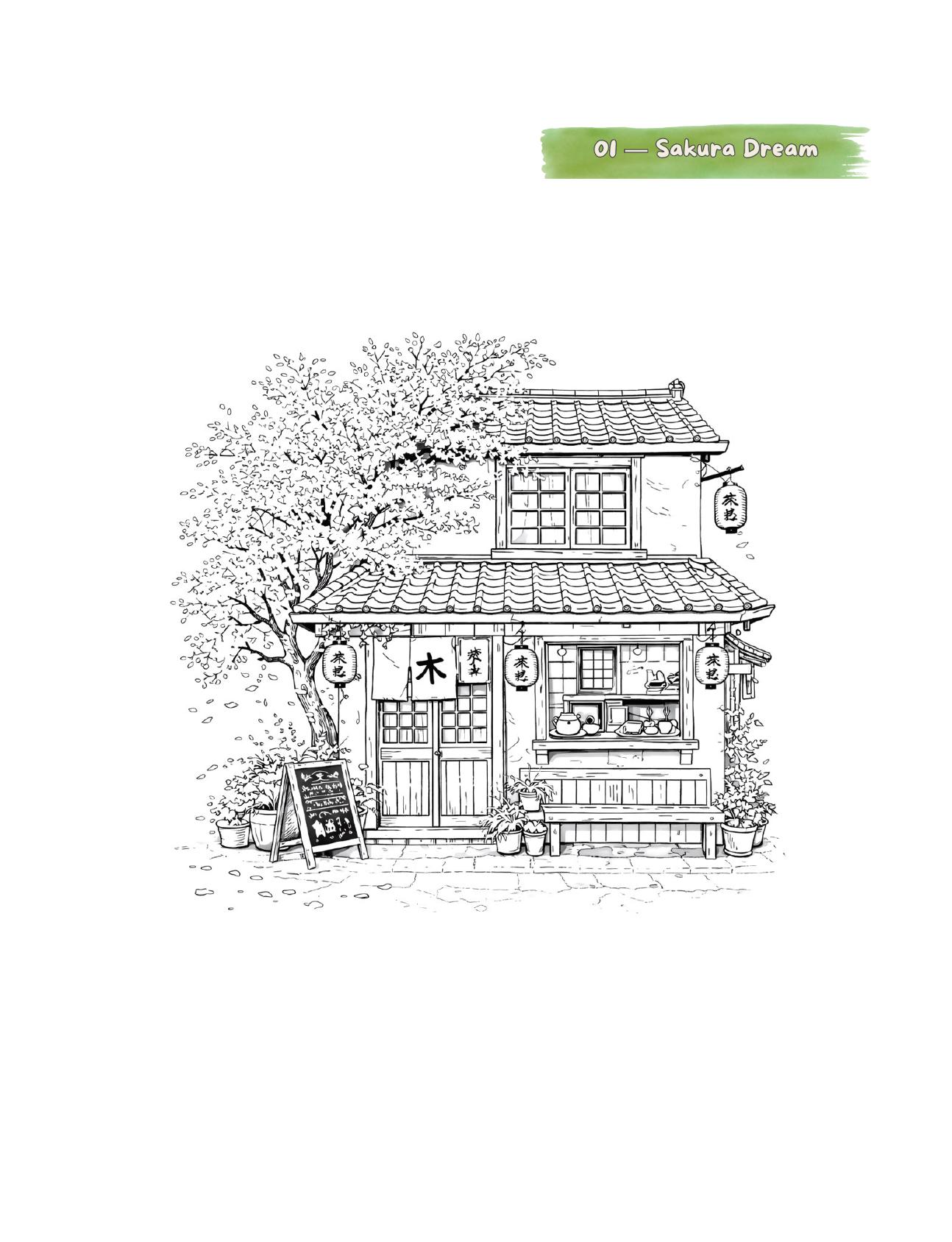 Colección Casas de Té Japonesas — Página para colorear