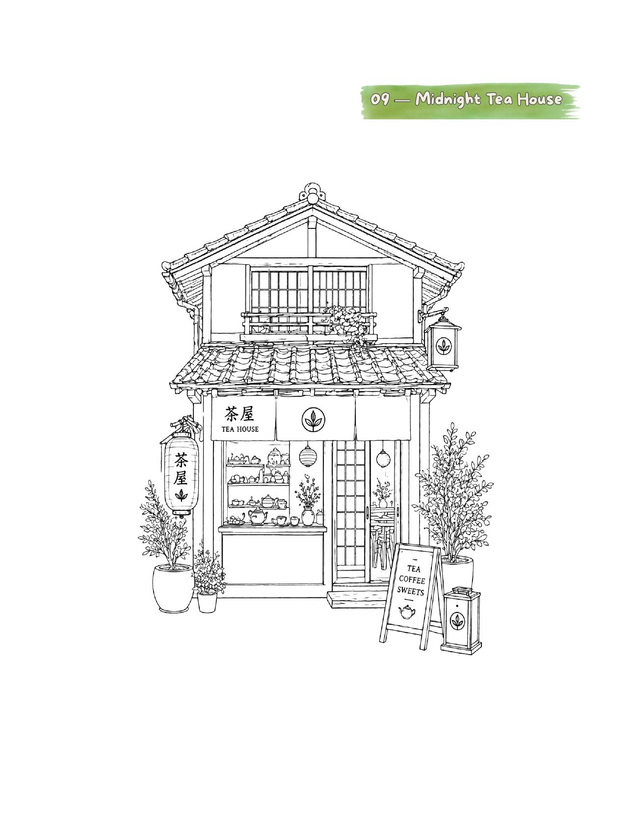 Colección Casas de Té Japonesas — Página para colorear